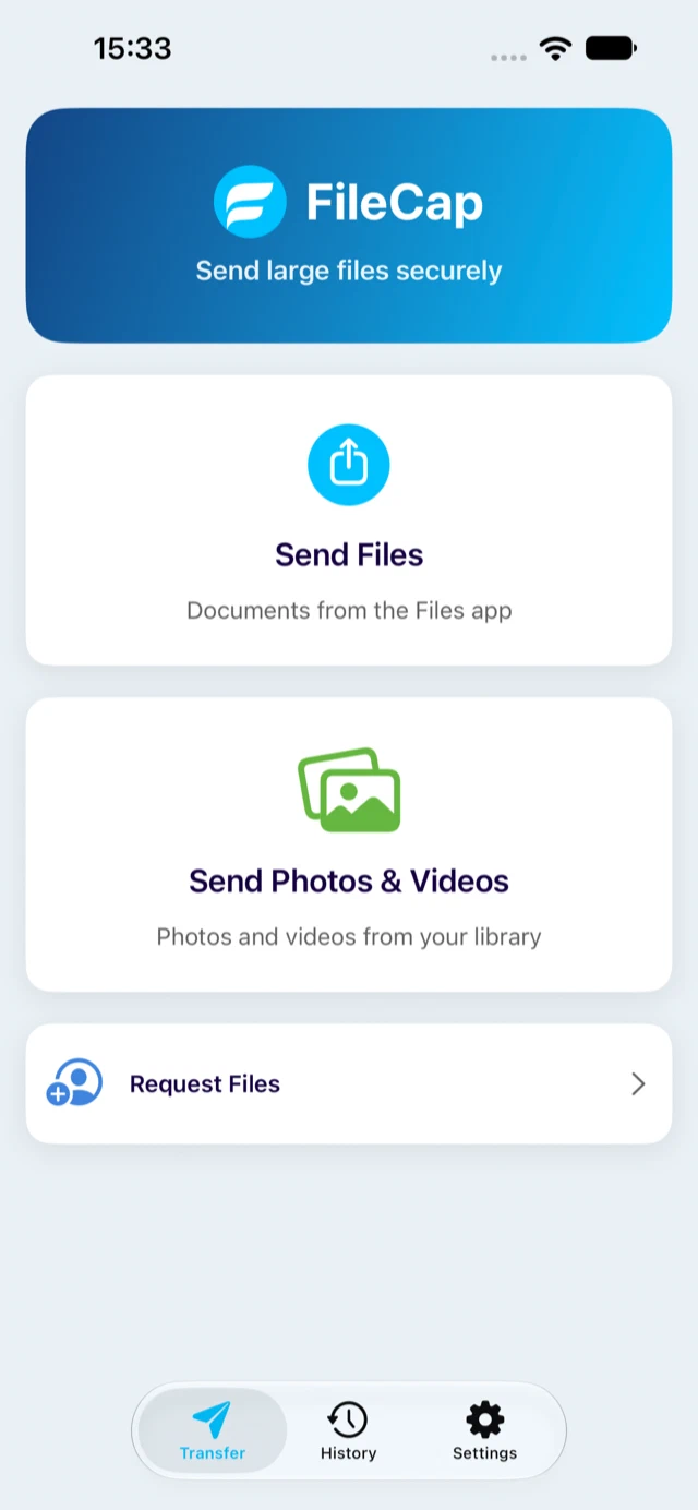 The FileCap for iOS home screen