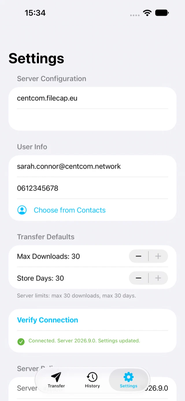 The Settings screen after a successful verification