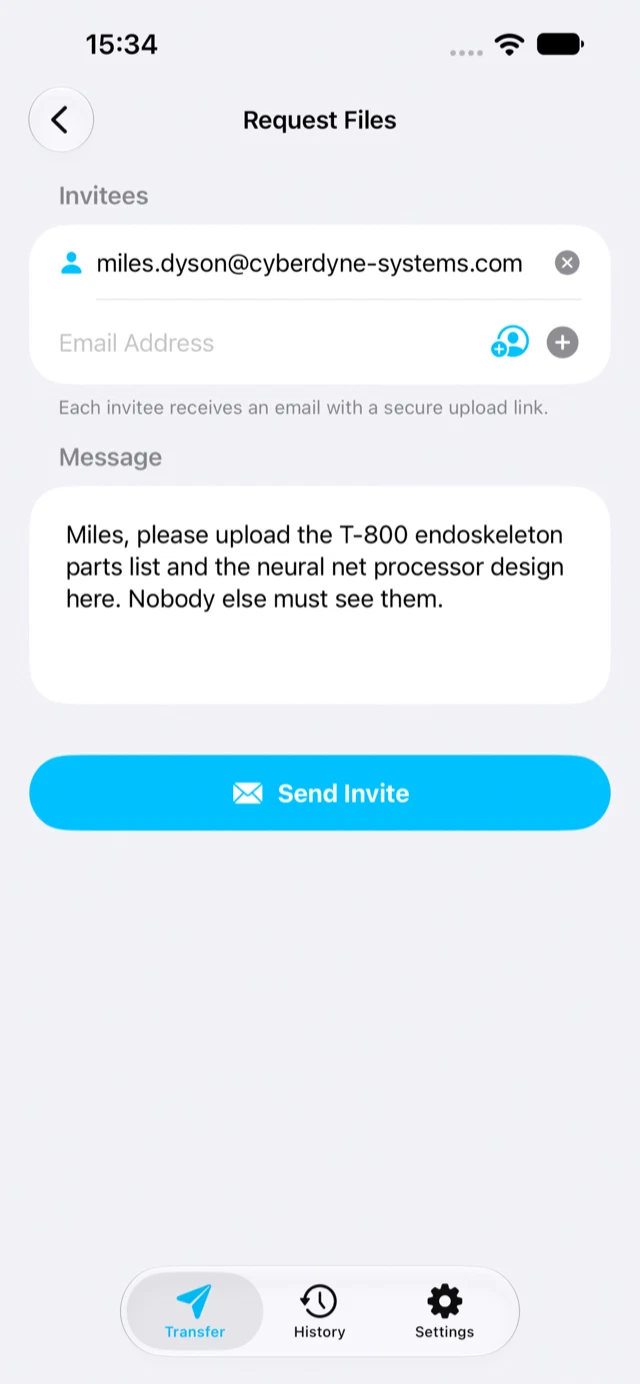 The Request Files screen