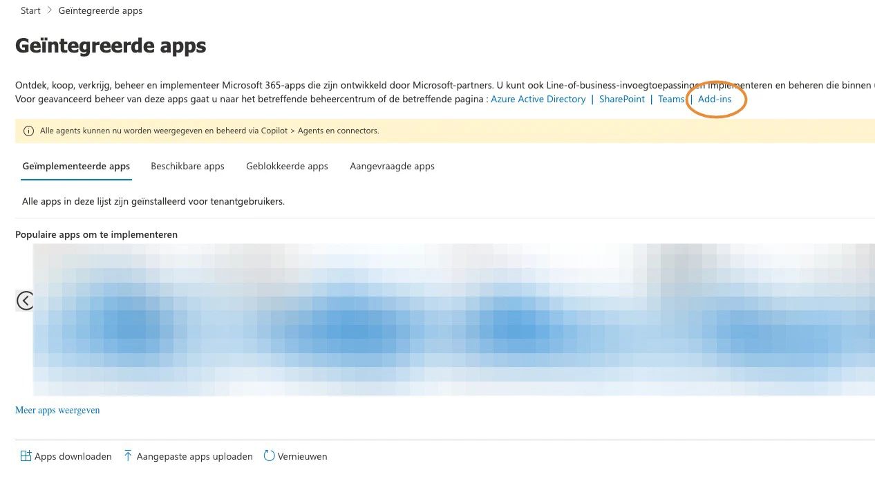 The Integrated apps page, with the Add-ins link highlighted in the introduction