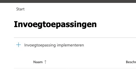 The Add-ins page with the Deploy add-in button at the top of the empty list