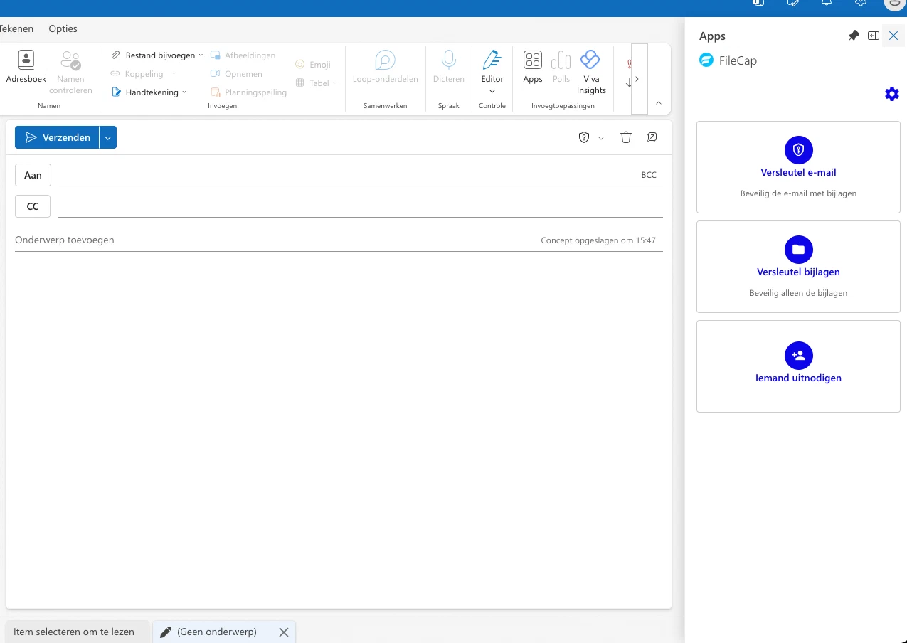 The FileCap add-in in Outlook on the web / new Outlook