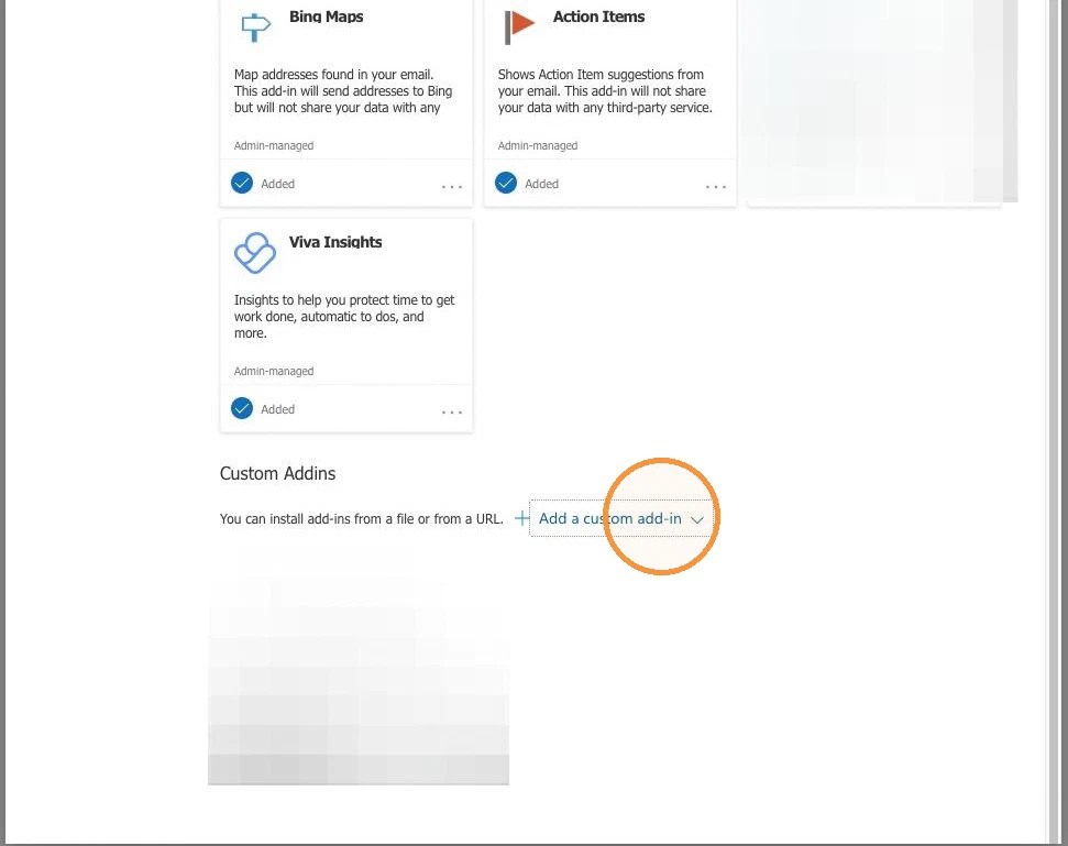 The Custom Addins section, with Add a custom add-in highlighted