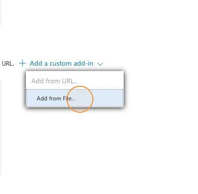 The Add a custom add-in menu open, with Add from File highlighted below Add from URL