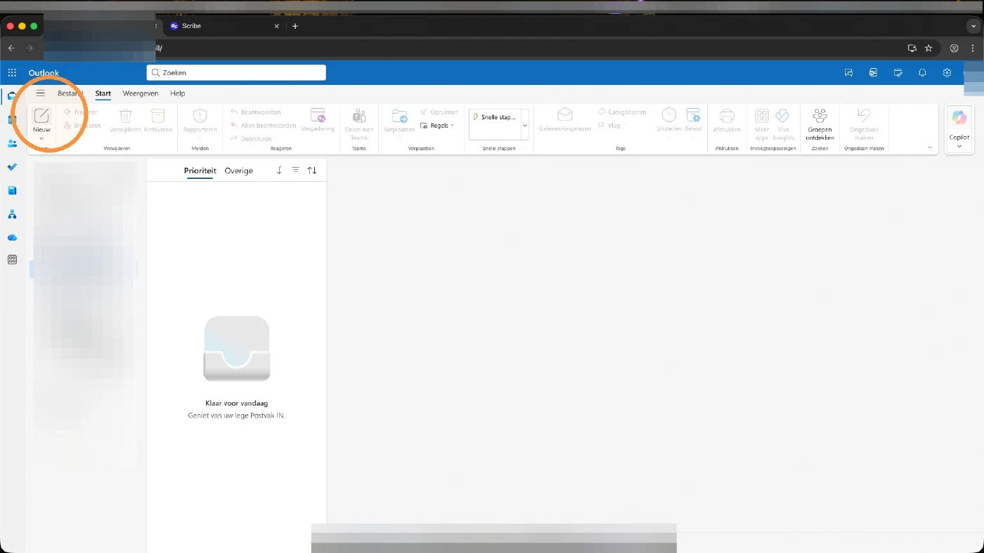 Outlook on the web with the New message button highlighted in the ribbon