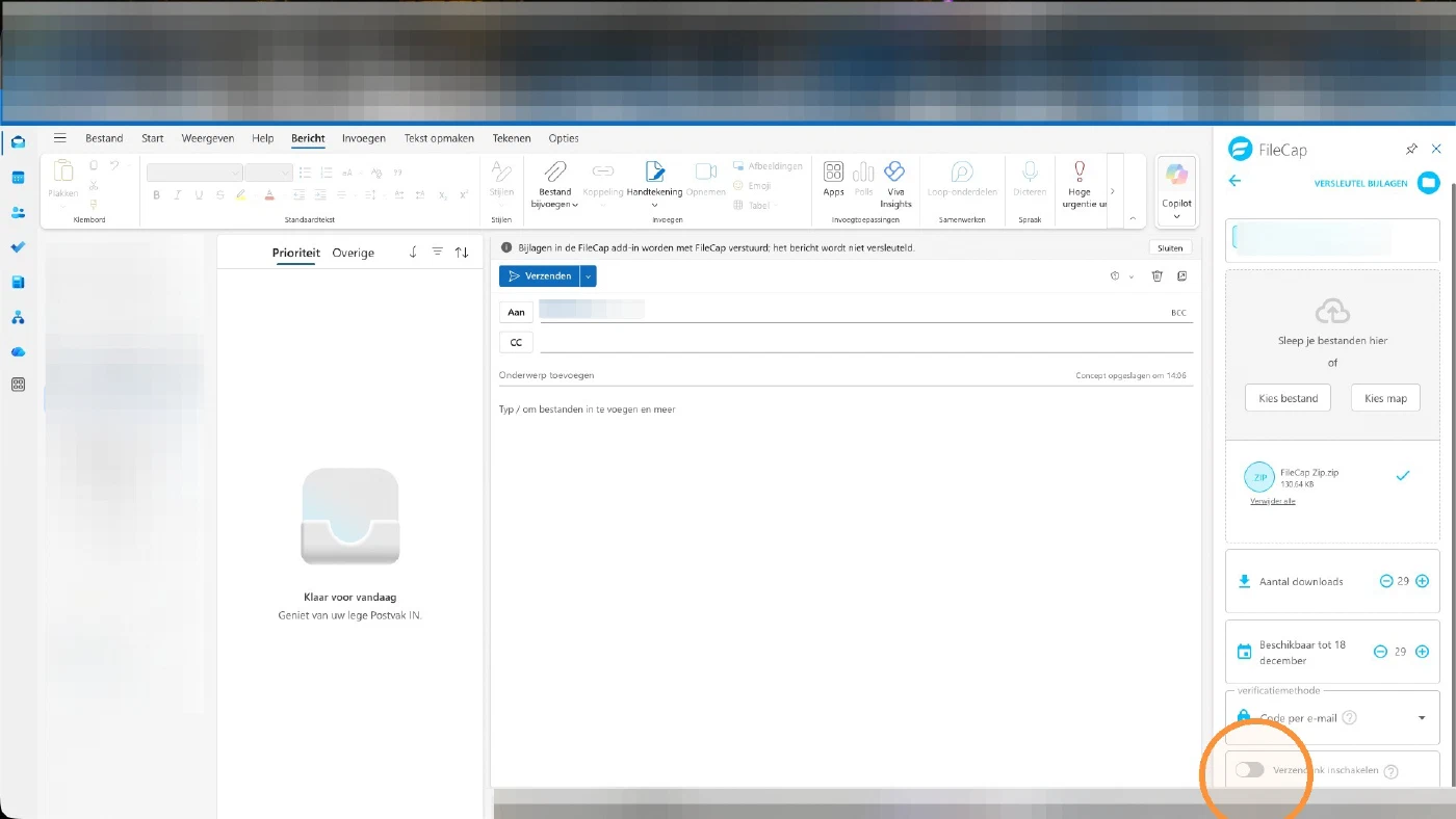 The FileCap pane with the Enable transfer link toggle at the bottom highlighted