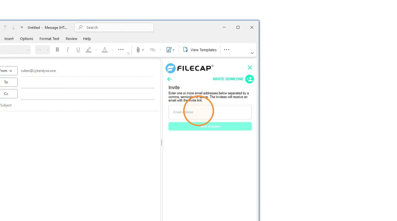 The Invite panel with the Email address field highlighted