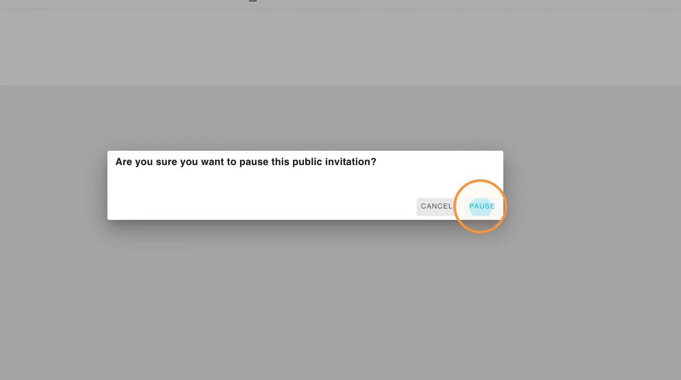 The confirmation dialog asking whether to pause this public invitation
