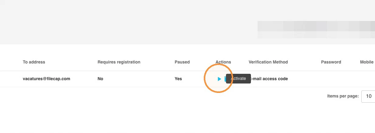 The Actions column with the link paused, and the Activate button highlighted