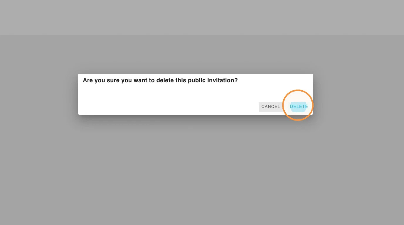 The confirmation dialog asking whether to delete this public invitation